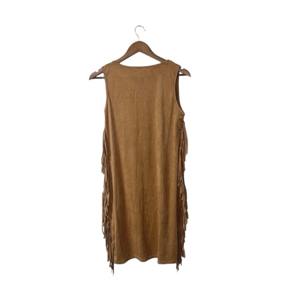 Christian Siriano Tan Faux Suede Fringe Sleeveless Dress Size Large - Picture 2 of 4